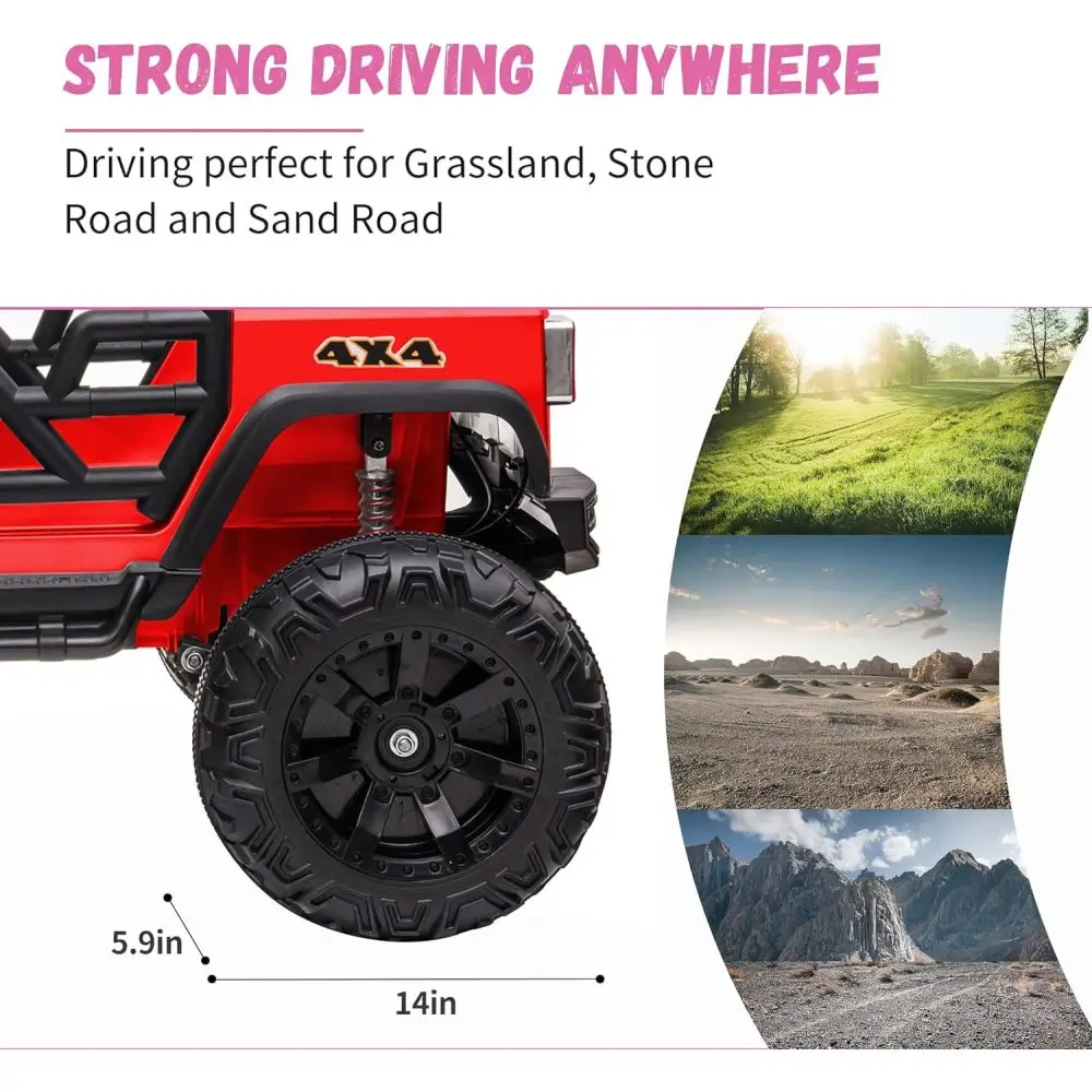 24V Ride on Car Truck with Remote Control, 2 Seater Kids Electric Car, Spring Suspension, 9Ah Battery Powered, 3 Speeds, Double 6