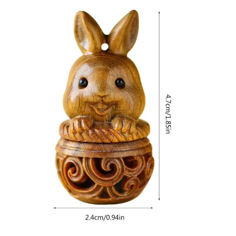 Mini Wood Pills Storage Can, 3D Carved Rabbit Designs Box, Pendant Accessories for Essential Oils and Small Items 6