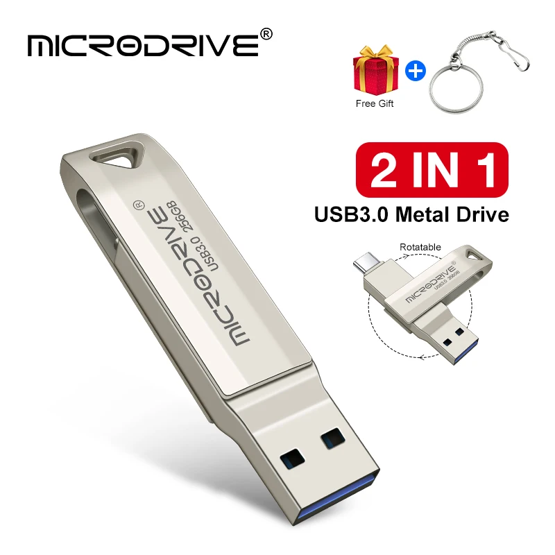2 in 1 OTG USB-C Flash Pen Drive Metal Memory Stick Usb 3.0 64GB 128GB 256G Dual C Pendrive