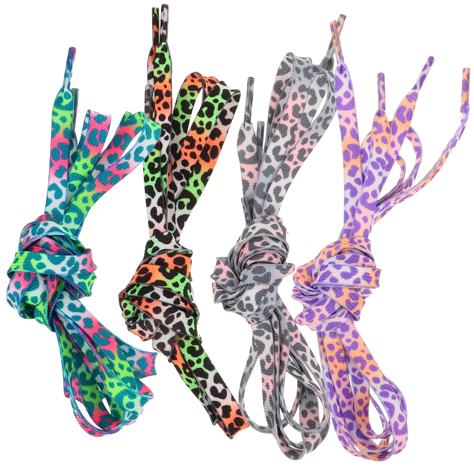 

4 Pairs Sneaker Shoelaces Shoes for Outdoor Accessories Reflective Leopard Print Shoelaces Fabric Footwear