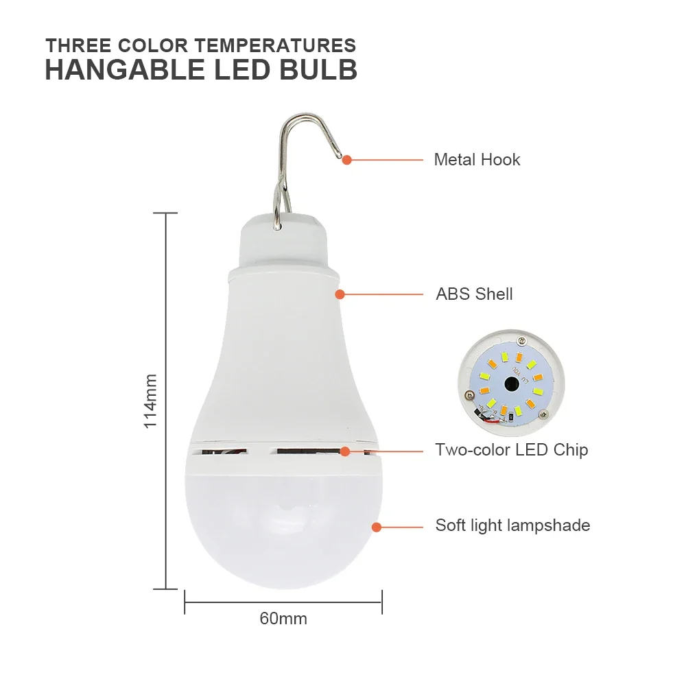 Portable Lanterns Outdoor USB LED Bulb Light 3 Colors Adjustable Dimmable Portable Lanterns For Camping Fishing Hiking Tent Emergency Night Lamp