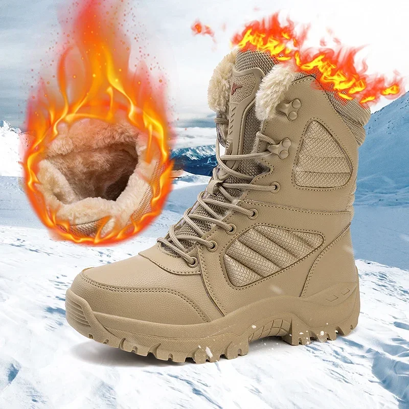 Winter Military Boot Men's High-top Waterproof Ankle Boots Men Thick Plus Warm Large Size Snow Hiking Boots Outdoor Cotton Shoes
