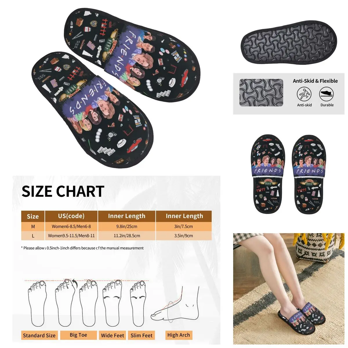 

3D printing Men Women Furry Indoor slippers,Colorful Pair Best Friends TV Show fashion special Anti-skid Slippers