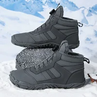 Men's Solid Color Comfortable Snow Boots, Rotary Buckle Closure, Warm Plush Comfortable Non-Slip Short Boots, Comfortable Outdoor Hiking Shoes, Warm Mountaineering Shoes, Suitable for Winter