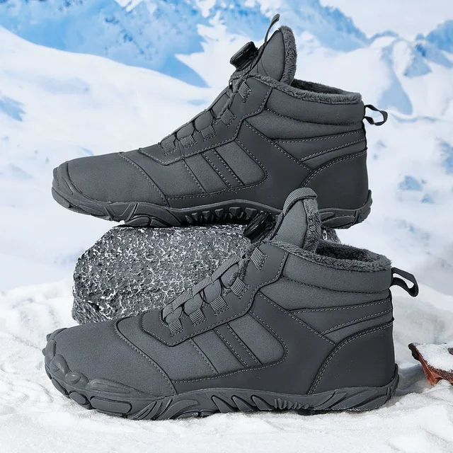 Men's Solid Color Comfortable Snow Boots, Rotary Buckle Closure, Warm Plush Comfortable Non-Slip Short Boots, Comfortable Outdoor Hiking Shoes, Warm Mountaineering Shoes, Suitable for Winter