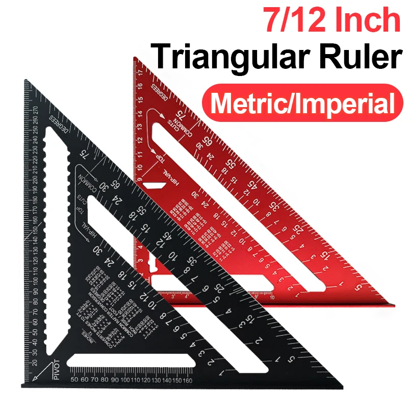 7'' /12" Measurement Tool Aluminium Alloy Carpenter Set Triangle Ruler Protractor for Woodworking and Carpentry Metric/Imperial