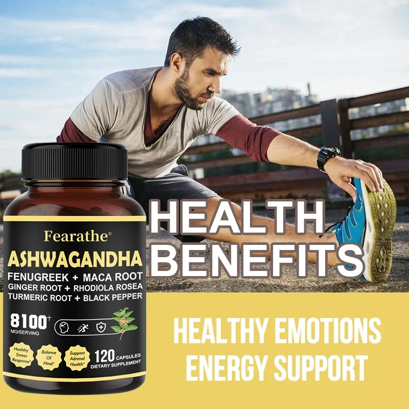 Premium Ashwagandha Capsules - Added Turmeric, Rhodiola Rosea, Ginger, Black Pepper - Strength, Mental and Immune Support