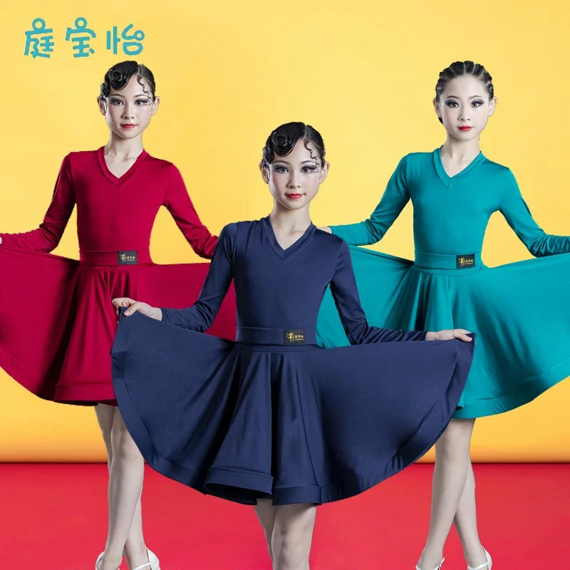 

Girls' Latin dance big swing dress for children's professional performance in autumn, winter and spring