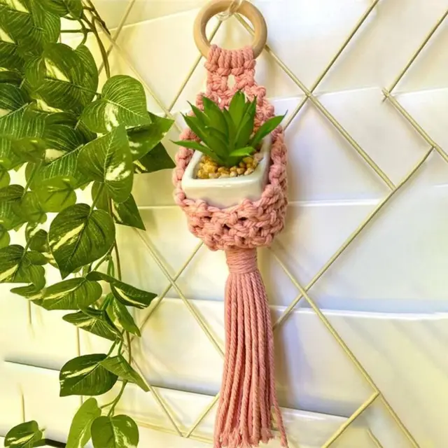 Színes Kézzel Készített Makrame Növényi Fogas Virágcserép Ültetvényes Akasztó Fali Dekoráció Udvari Kerti Függő Kosár - Image 3