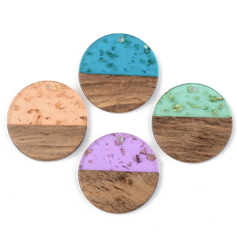 50pcs 28mm Resin Wooden Pendants Earring Charms Vintage Flat Round for Jewelry Making DIY Bracelet Necklace 28x3mm