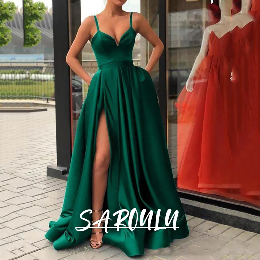 

Modern Sexy Slit Long Evening Dress for Women V Neck Spaghetti Straps Casual Women Dresses for Party Formal De Soirée Vestidos