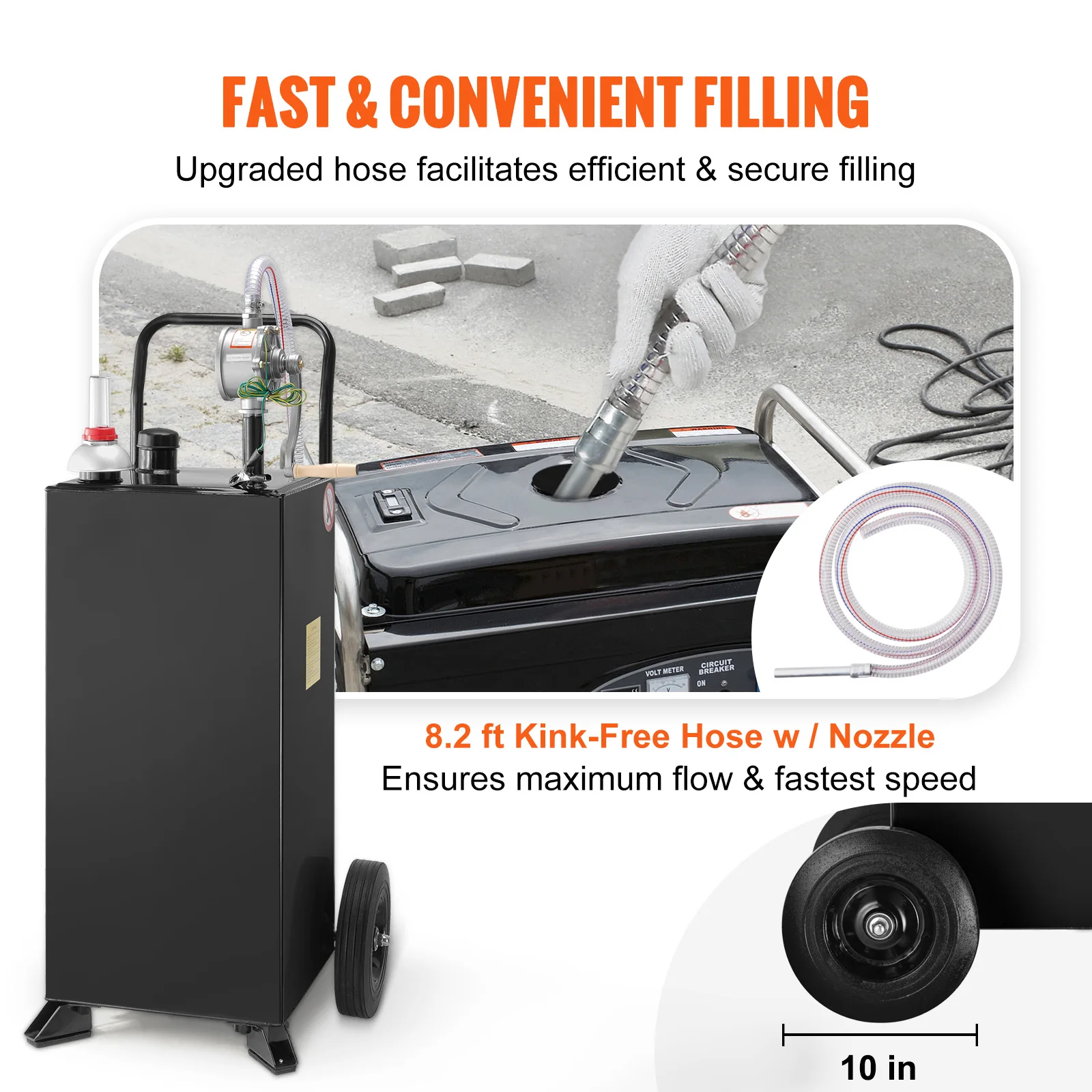 SucceBuy 30 Gal Fuel Caddy Fuel Storage Tank on 2 Wheels Portable Gas Caddy with Manuel Transfer Pump for Cars ATVs Boats