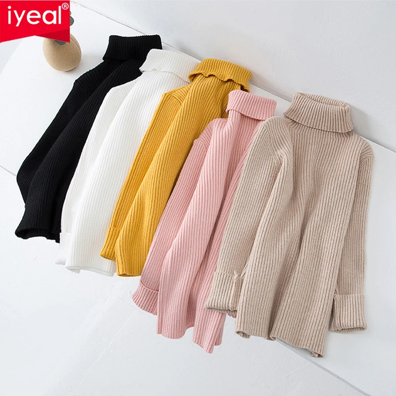 

IYEAL Boys Long Sleeve Warm Turtleneck Knitwear Kids Casual Knitted Pullovers Clothes Infant Baby Girls Cute Solid Color Sweater