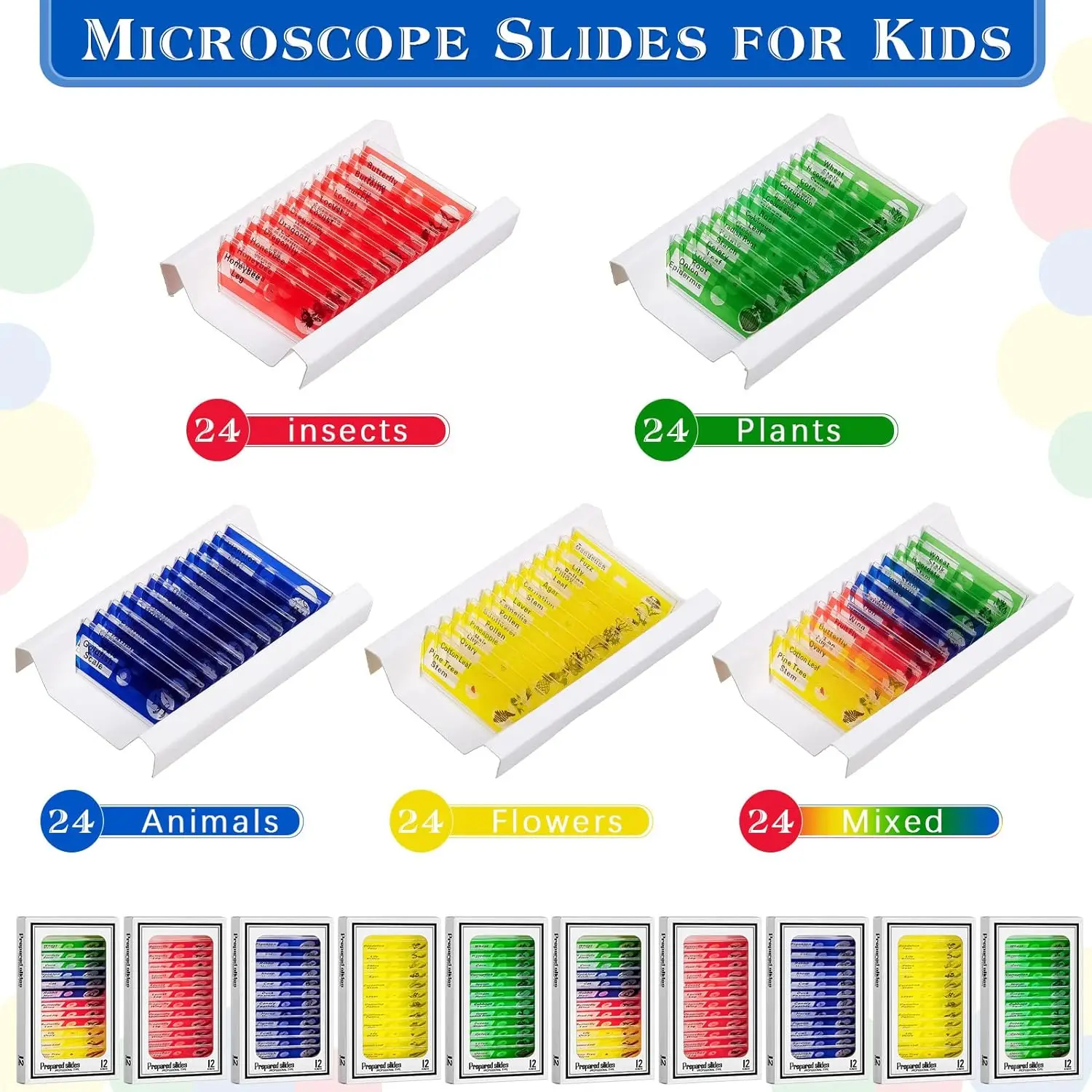 120 Pcs Kids Prepared Microscope Slides Animals Insects Plants Flowers Biological Specimens  For Student School Science 2