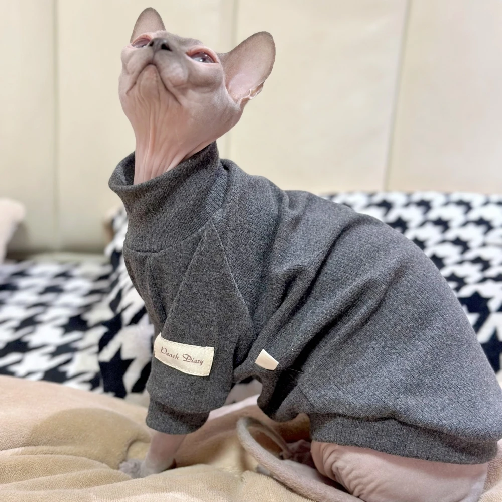 

High-neck base layer Undershirt for Sphynx Cat Clothes Winter Long Sleeves Cotton Coat For Devon Rex Soft Loungewear For Kittens