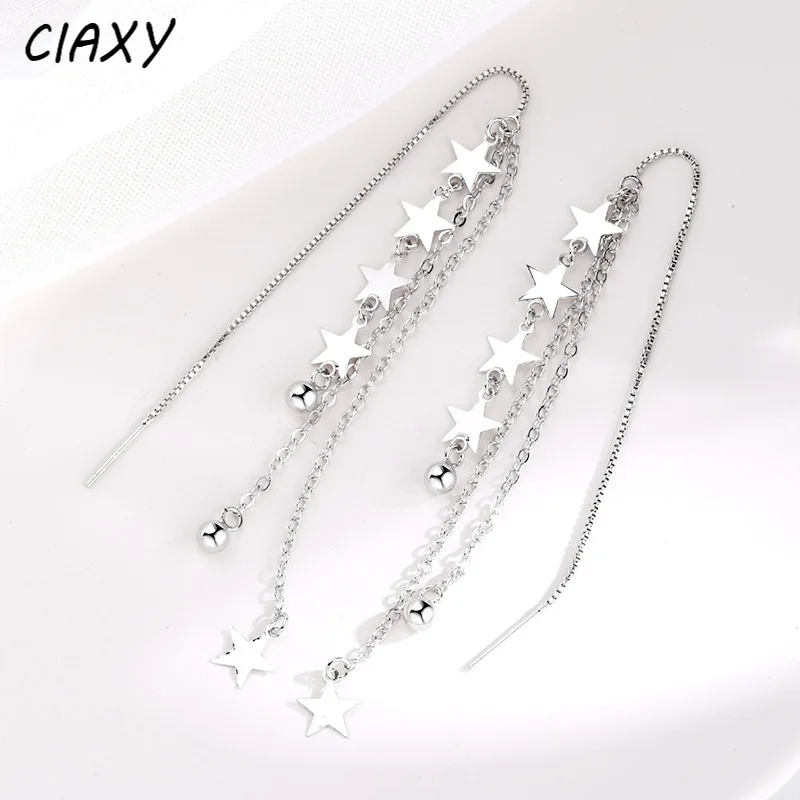 CIAXY Silver Color Meteor Shower Ear Line Female Aesthetic Long Tassel Star Ear Chain Earrings Korean Small Fresh Jewelry Gifts dangle earrings silver jewelry long earrings geometric earrings