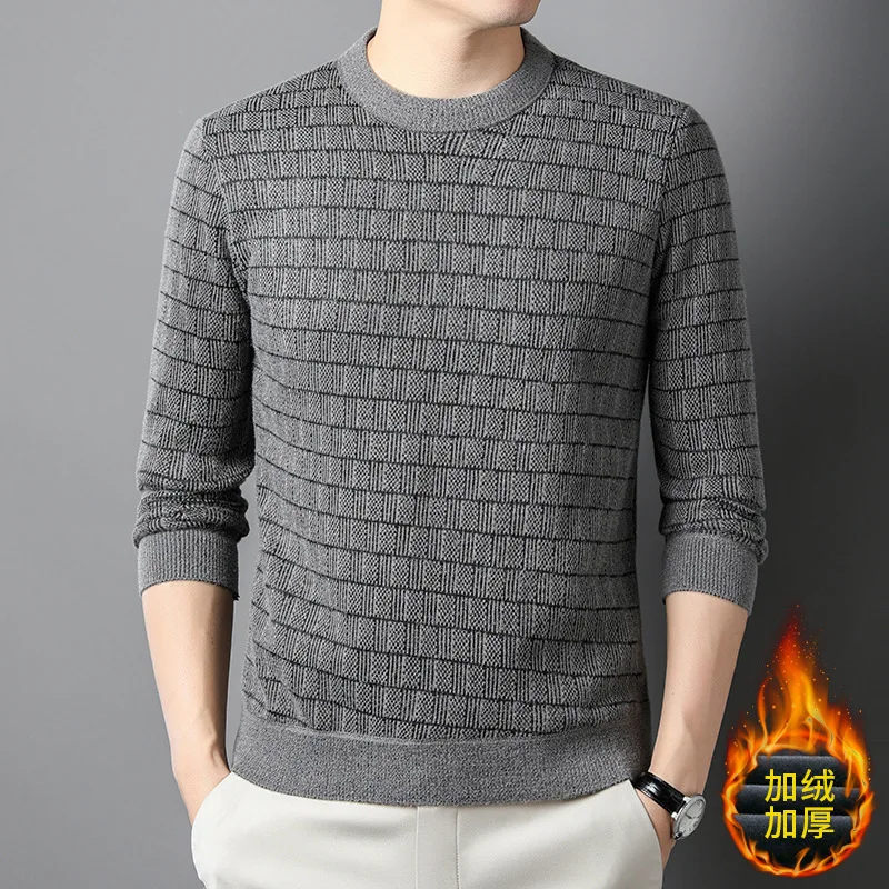 Autumn and Winter New Men's Knitwear Korean Fashion Solid Color round Neck Thickened Men's Long-Sleeve Sweater Men's Fashion