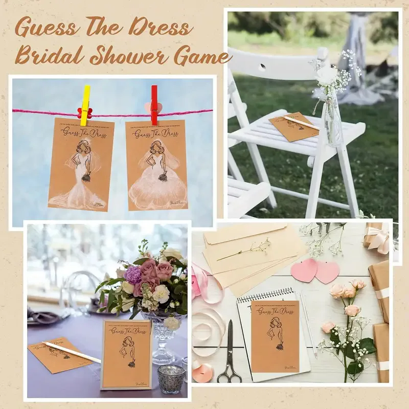 20pcs/set Wedding Dress Game Card with Pens Guess the Dress Bridal Shower Painting Games Bachelorette Party Wedding Decoration