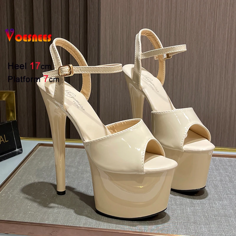 Beige 17cm Sandals for Woman Platform High Heels Shoes Sexy