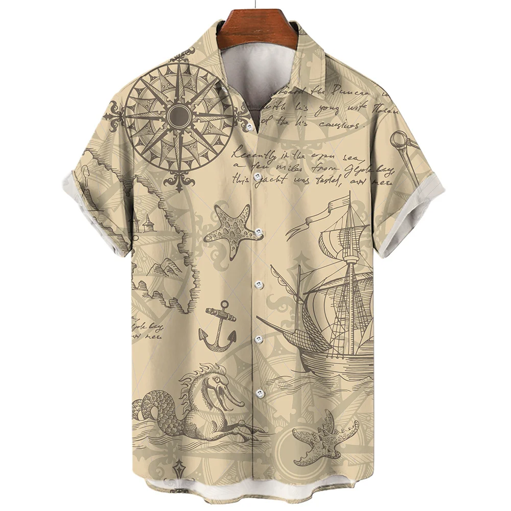 Men's Short Sleeve Casual Shirt Summer Nautical Graphic 3D Print Beach Shirt