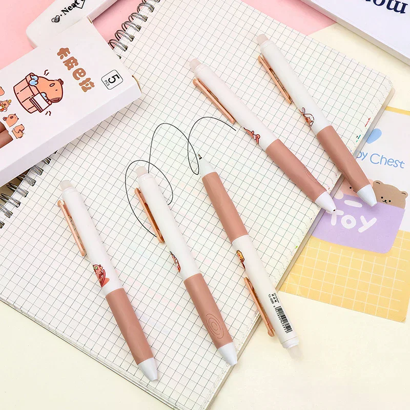 5Pcs 귀여운 카피바라 젤 펜 카와이 펜 세트 빠르게 건조되는 파란색 지울 수 있는 펜 사무실 학교 용품 카와이 미적 문구류