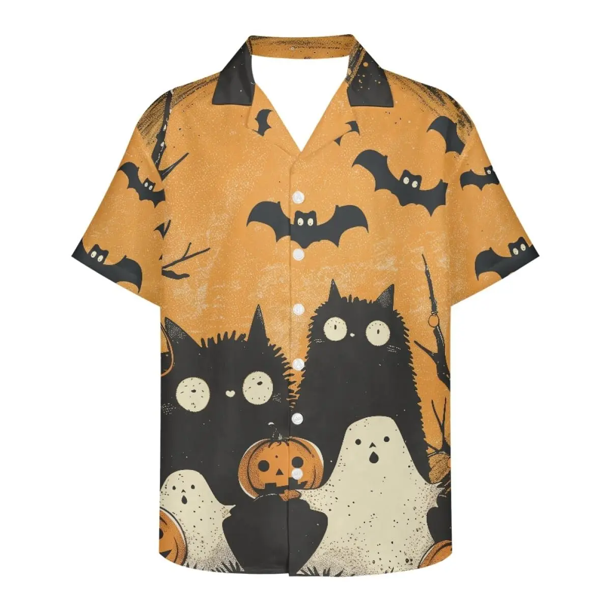 2024 New Men's Casual Shirt Short Sleeve 3D Printed Halloween Spider Web Printed Single Breasted Shirt Men's Loose Clothes 5