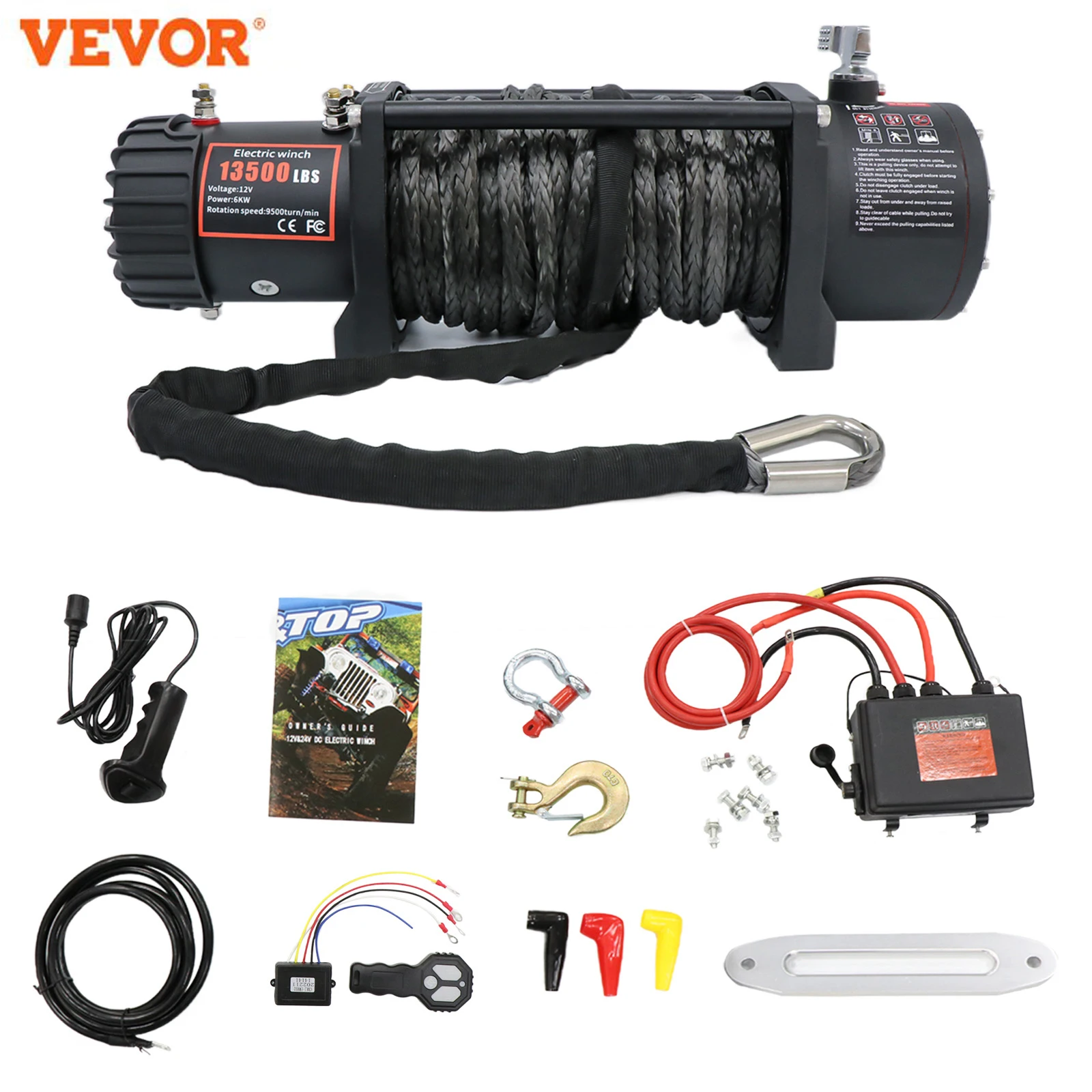 13500LBS 12V Electric Car Winch 92FT Synthetic Trailer Ropes Towing Strap With Wireless Control For 4X4 ATV Truck Off Road