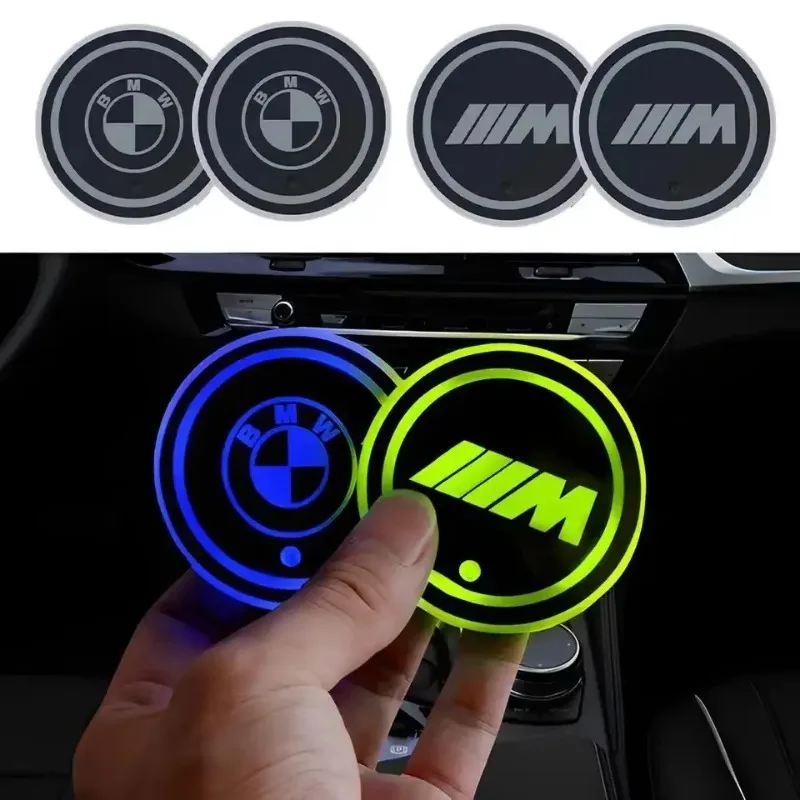 2Pcs Luminous Car Coaster Water Cup Holder Pad Anti-slip Mat for BMW M ...
