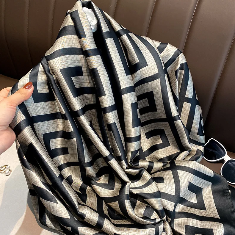 

Sunscreen Scarf New All-Matching Printed Imitated Silk Scarves Decorative Thin Outer Match