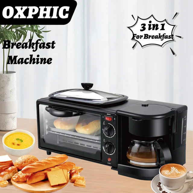 Breakfast Station Multifunctional Oven Electric 3 in 1 Household Breakfast  Machine with Coffee maker and Griddle for Family Breakfast Afternoon Tea