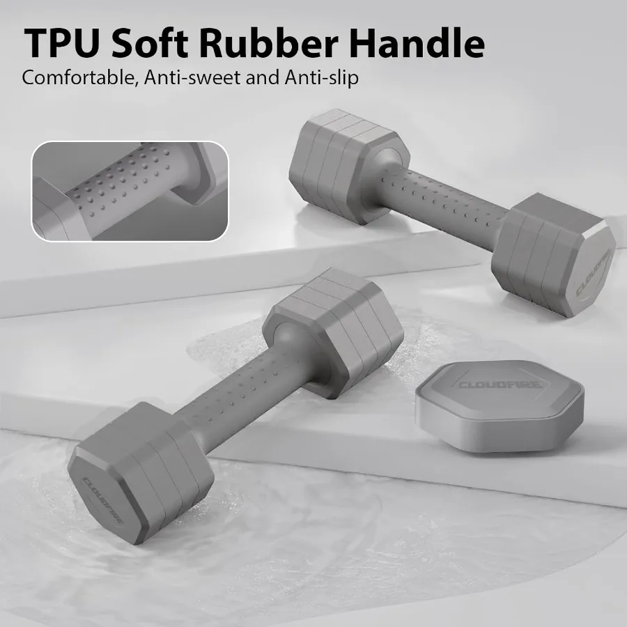 Adjustable Dumbbell Set of 2, 4 in 1 Free Weights Dumbbells Set, Hand Weights for Women at Home, 5 lb Dumbbells Set with Non-sli