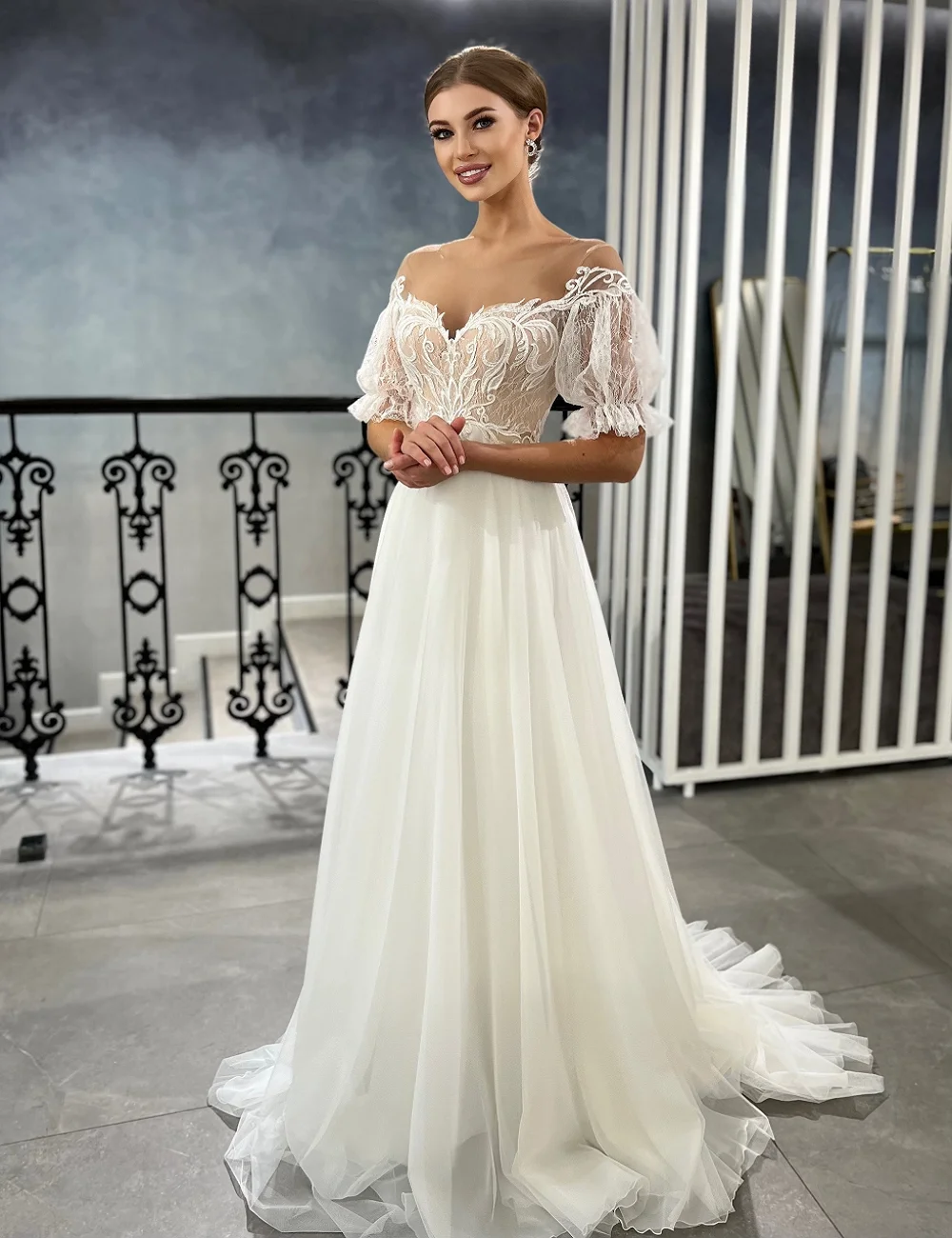 

TIXLEAR Elegant Wedding Dresses Women V-Neck Lace Appliques Half Sleeve Backless Bridal Gowns Sweep Train Vestido De Novia New