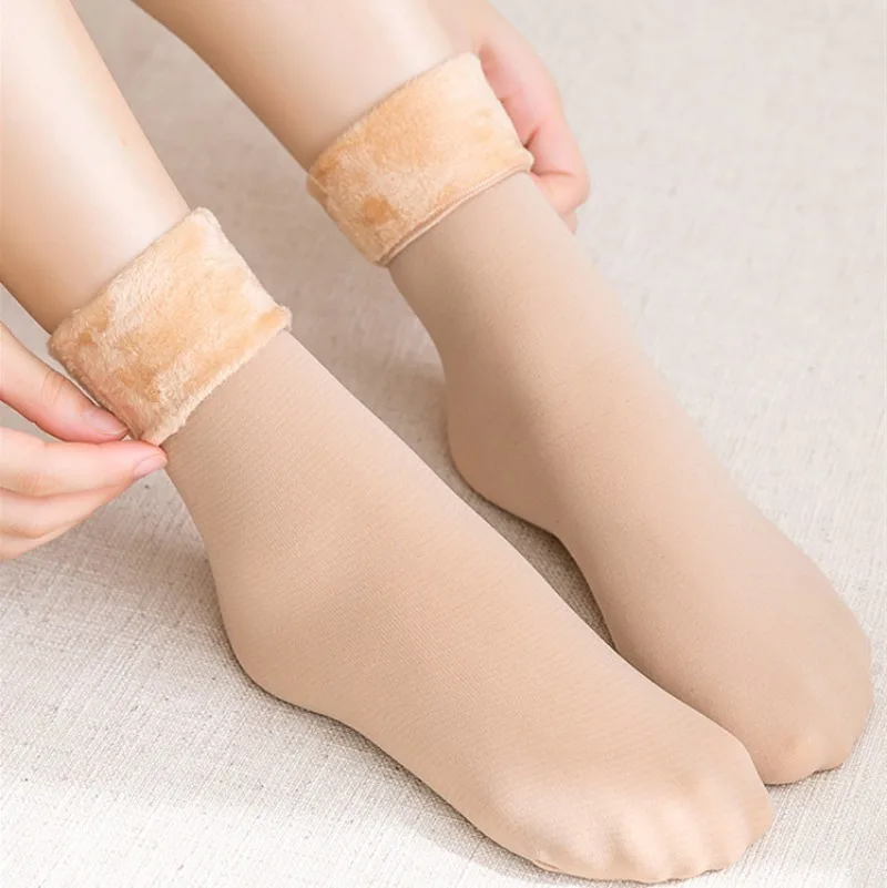 4 Pairs Women Socks Autumn Winter Plush Thicken Warm Snow Socks Black Skin Casual Cold-resistant Middle Tube Home Floor Socks