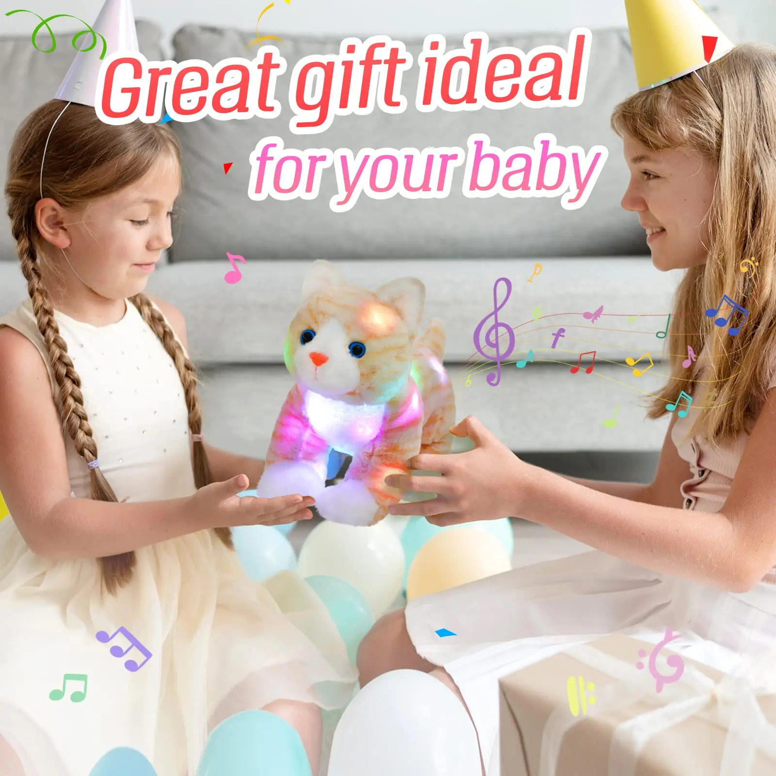 Plush Toy Cute Kawaii Doll 35cm Throw Pillows Kitty Cat Musical LED Stuffed Animals Gift for Girls Kids