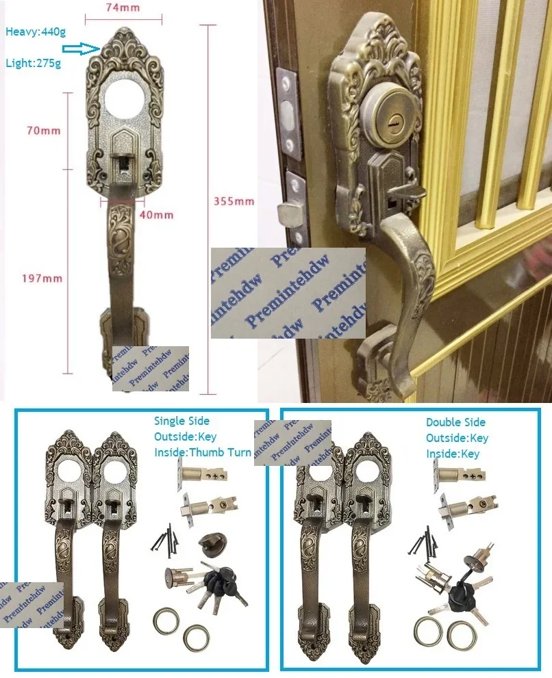 Zinc Antique Bronze Lock Set With Lever Bow Pull Thumb Push Trigger Aluminum Frame Glass Wooden Door American European Rural