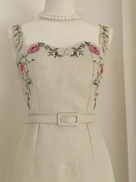 فساتين IEQJ-Flower مطرزة بحمالات للنساء ، فستان بحزام خصر عالي ، تصميم مميز فرنسي ، تصميم أنيق ، جديد ، 3WQ7763 ، 2023 1