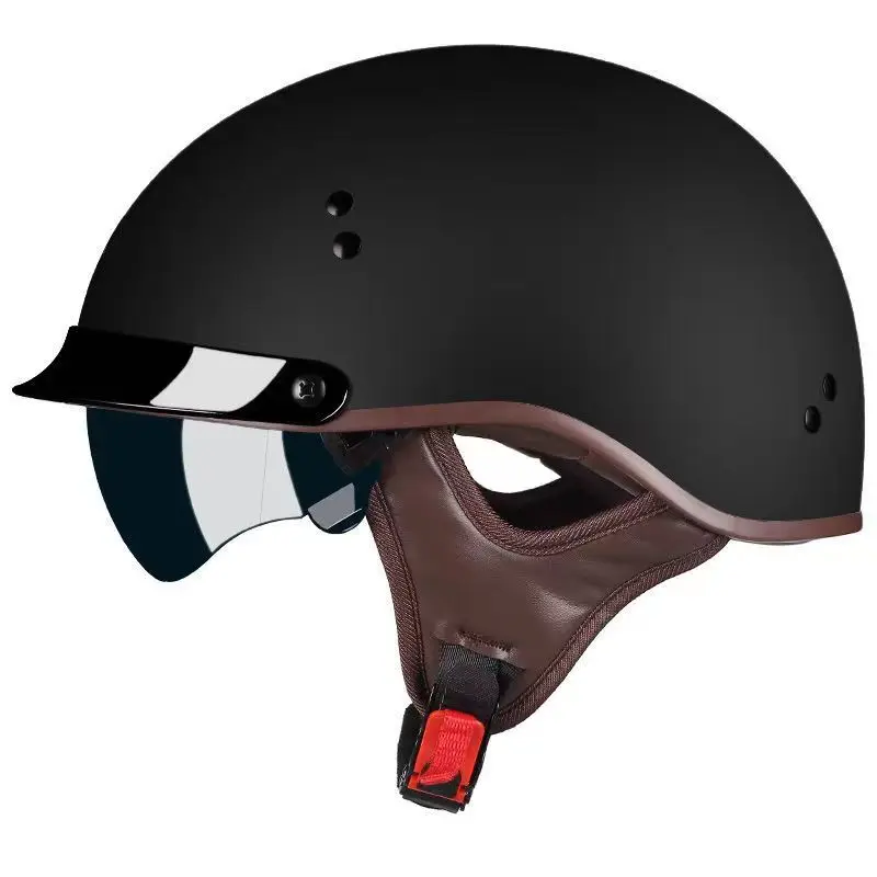 German Classic Motorcycle Half Helmet with HD Visors, Retro DOT Certification, Moto Half Helmet
