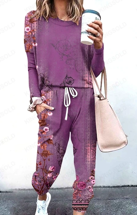 Women's Leisure Suits 2024 Spring Summer Latest Fashion Commuter Parcel Loose Long sleeved Simple T-shirt Comfortable Pants Set