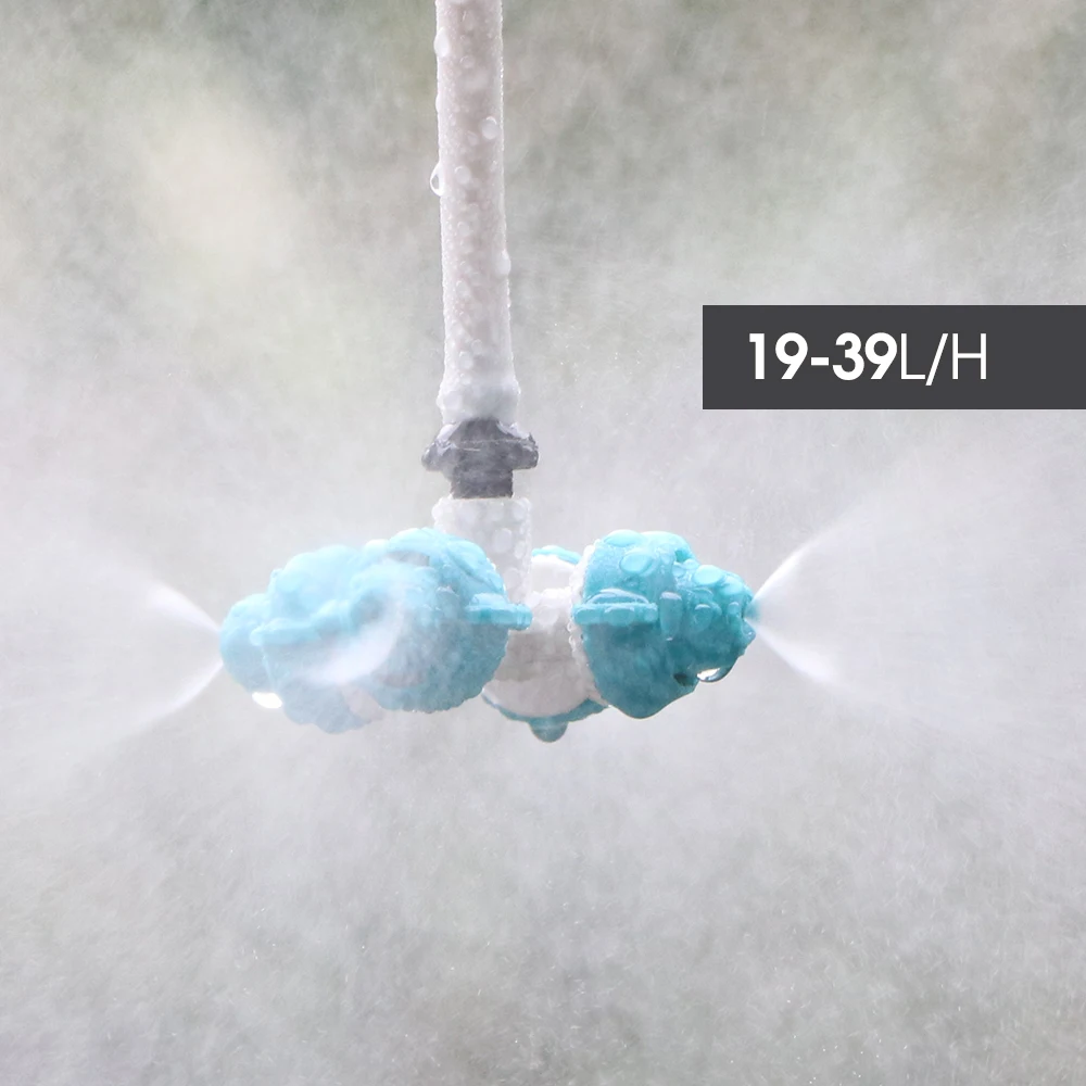 7- Size 1/4-Way 19-39L/H Cross Atomizer Sprinkler Misting Nozzle Garden Hose Cooling System Spray Head Water Irrigation Fogger