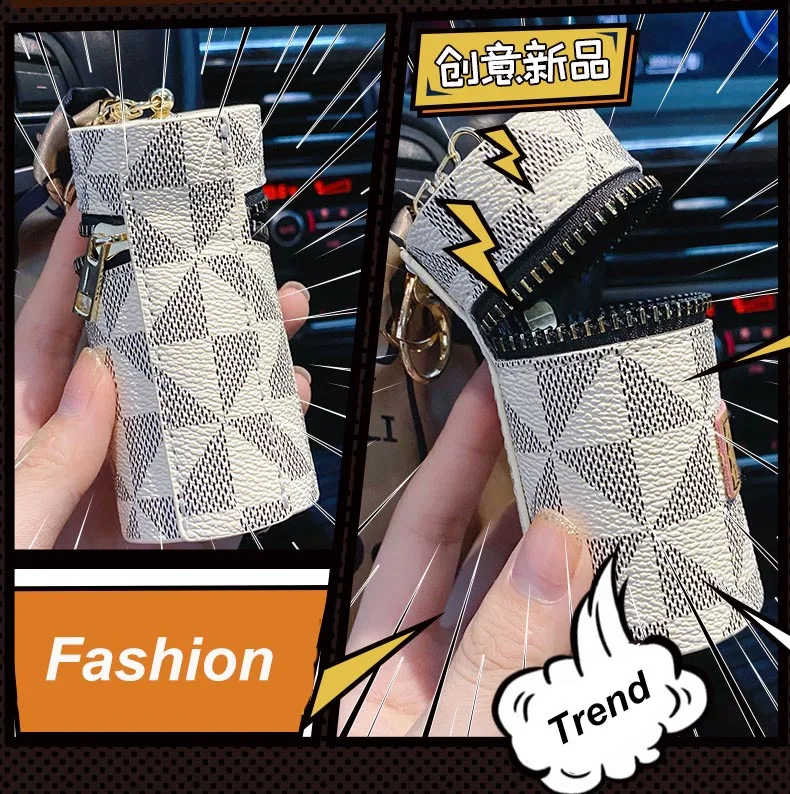 Creative Luxury Leather Plaid Mini Lipstick Bags Keychain Fashion Exquisite Storage Bag Keyring Female bag Car Key Chain Pendant