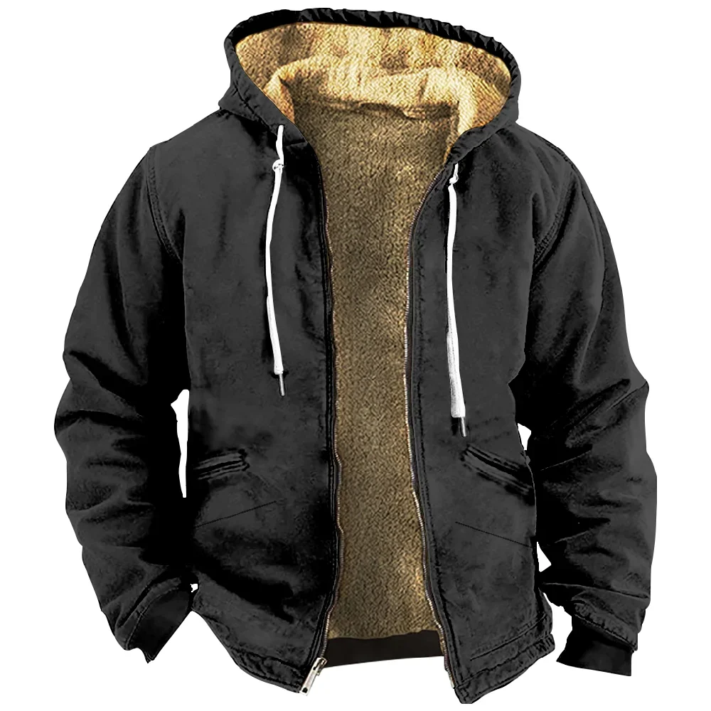 

Men's Zipper Hoodies Solid Color Prints Casual Winter Clothing Long Sleeve Sweatshirt Casual Hooded Jacket Streetwear Outerwear