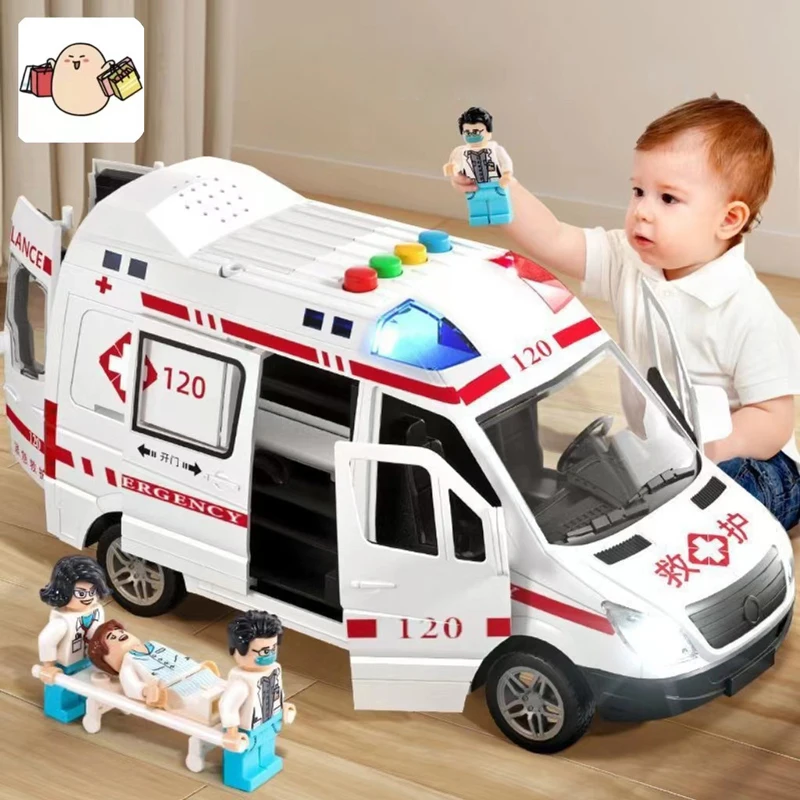 1:24 Alloy Ambulance Model Simulation Pull-back Sound and Light Die-cast Alloy Car Toy Set Children's Birthday Gift 1