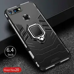 Durable Shockproof Armor Phone Case with Finger Ring Holder for Honor View20 V20 (Black)