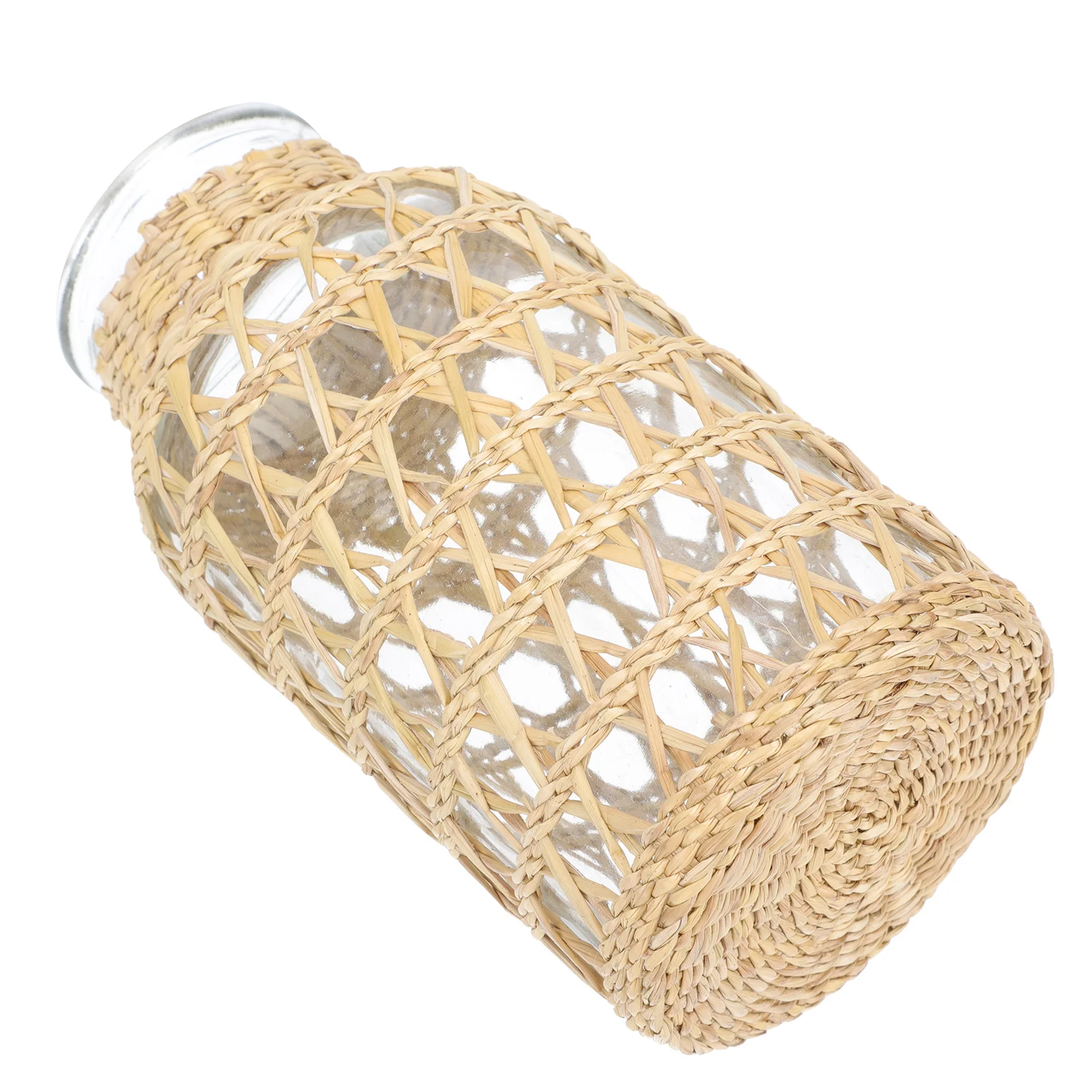 

Rattan Glass Vase Adornment Woven Container Household Plant Creative Flower Desktop Decor Arrangement Ornament Rustic Home