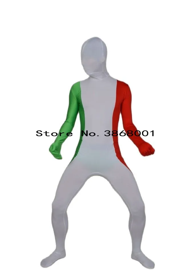 

Fancy Dress catsuit Costume Spandex jumpsuit Italy Flag Zentai Second Skin full body suit