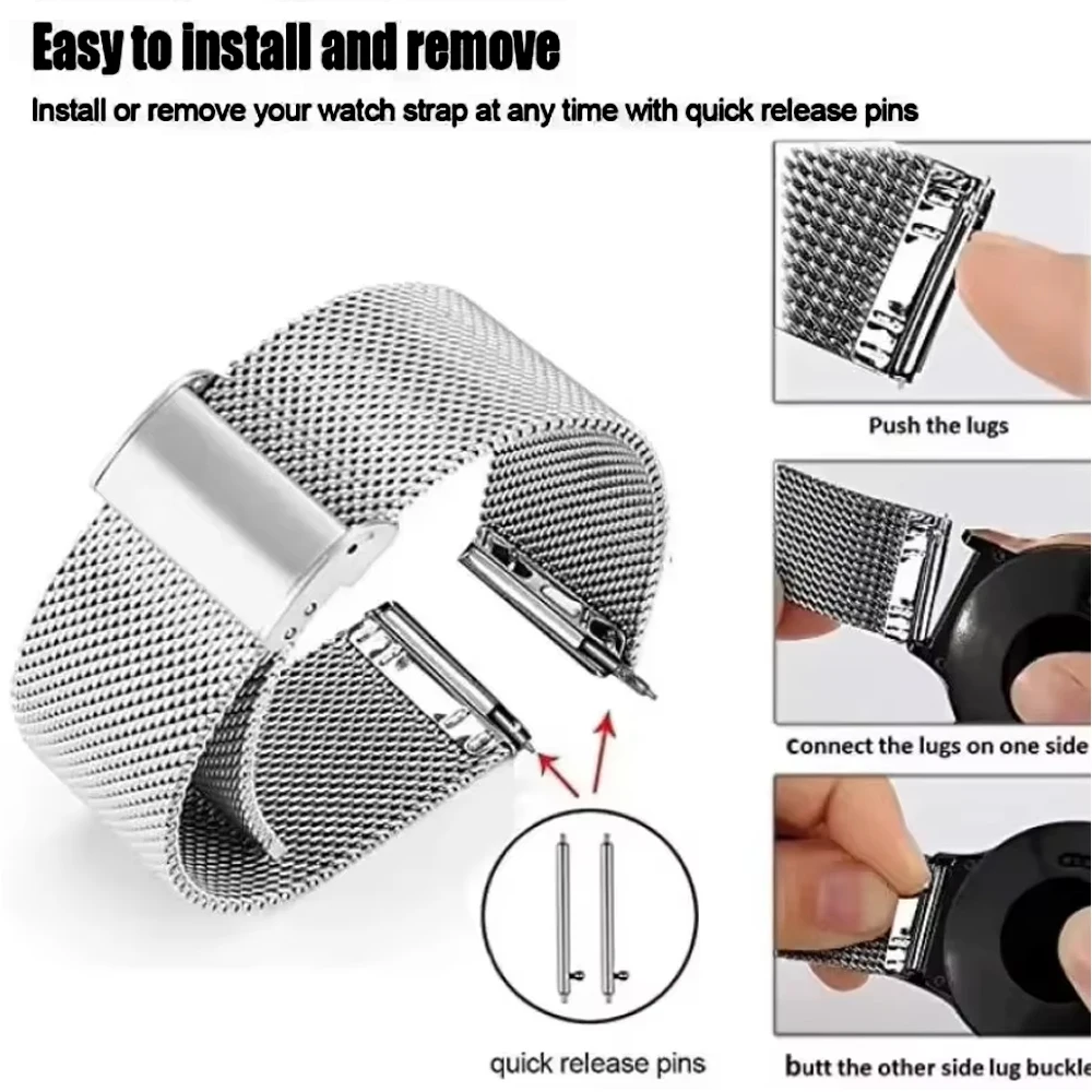 Stainless Steel Replacement Metal Band, 22mm or 20mm,