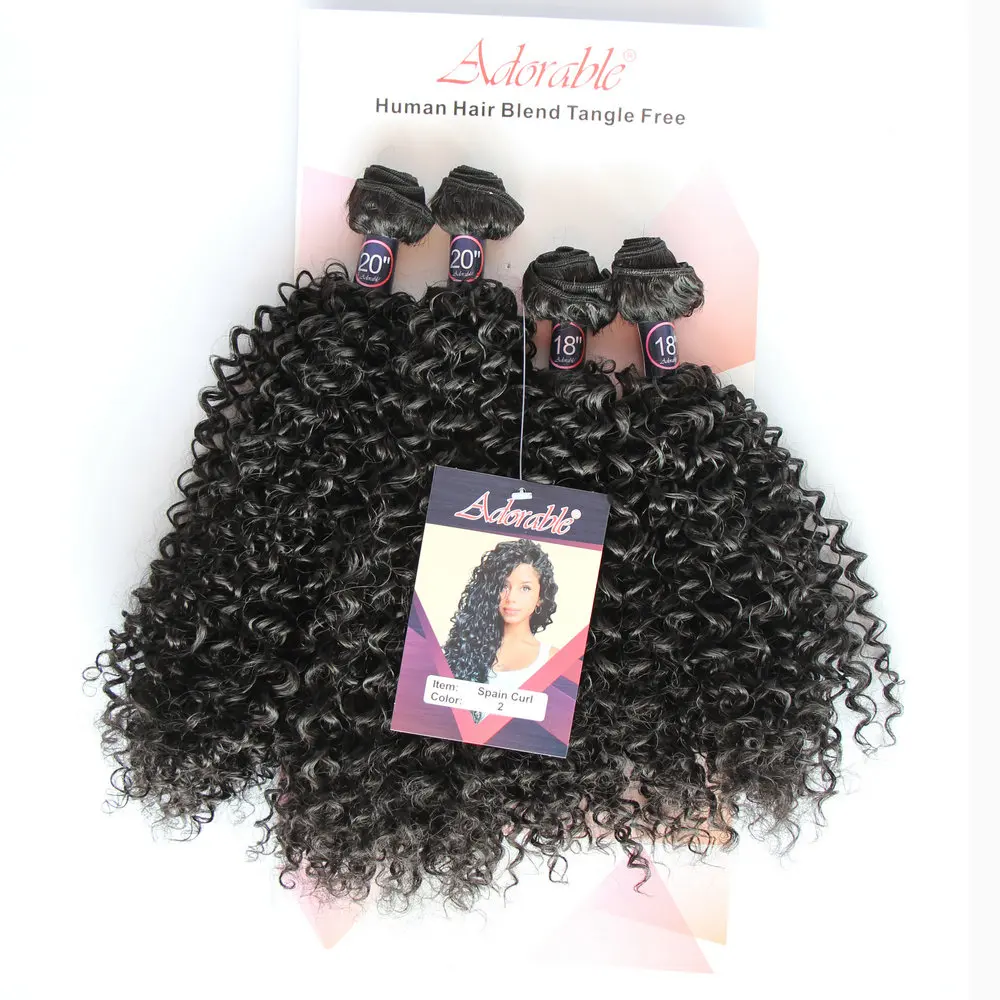 Adorable Natural Color Water Wave Hair Extensions For Black Woman Small Kinky Curly Synthetic Hair Bundle Spain Curl 4pcs 18"20"