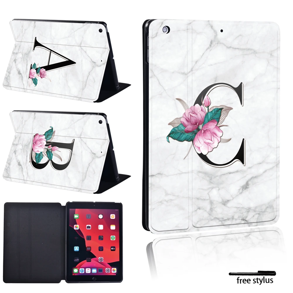 

Tablet iPad Case for Apple IPad 8 2020 10.2" Flip Funda Leather Initial Name 26 Letters Series Stand Shell Cover + Free Stylus