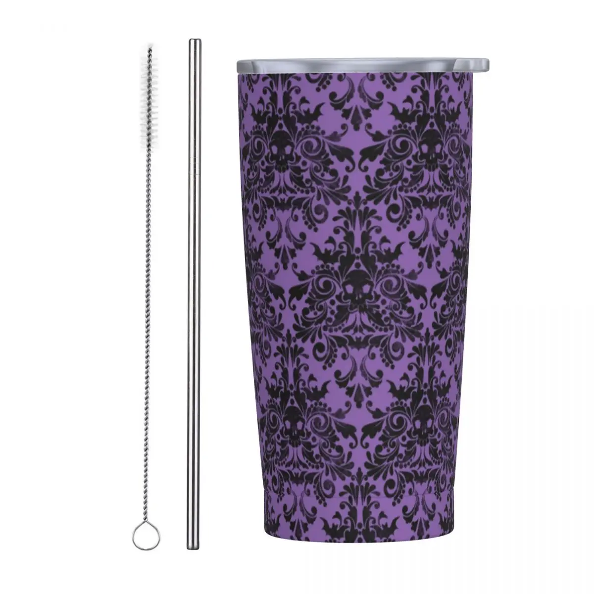 

Изолированный стакан с рисунком черепа с соломинкой и крышкой для Хэллоуина из нержавеющей стали дорожная кофейная кружка 20 унций кружки с двойными стенками Cup