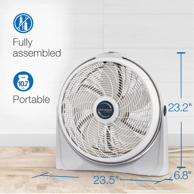 Lasko 20 Cyclone Power 3-Speed Air Circulator Pivoting Floor or Wall Mount  , 3520, White electric fan desk fan